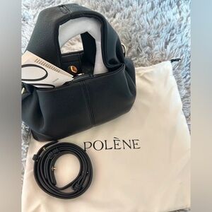 Polene Black Pebbled Leather Crossbody Bag with Gold Hardware